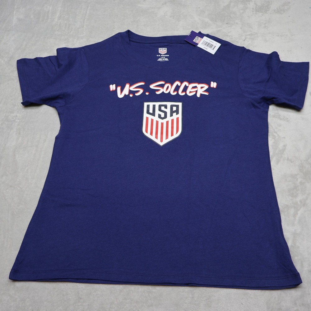 US Soccer Women Large Blue US National Soccer Team Crewneck Tee Athletic $15 NEW